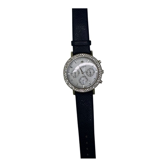 Kate Spade Rhinestone Silver Navy leather Band  Preppy Office Watch - Picture 1 of 8